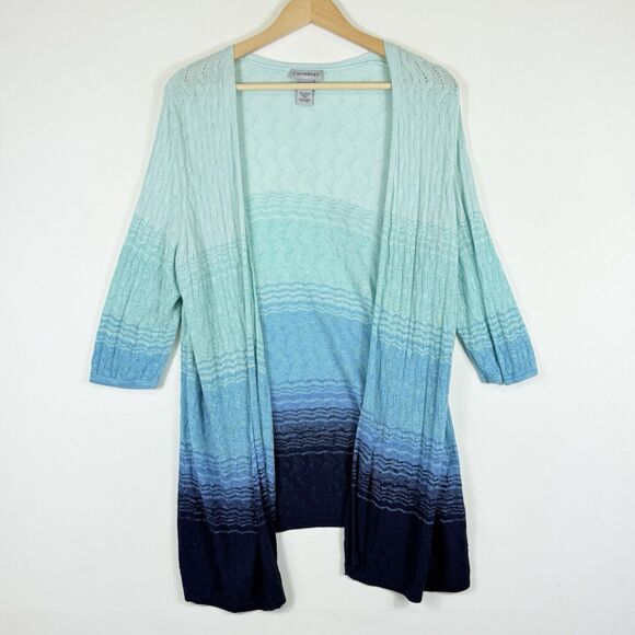 Catherines Blue Ombre Half Sleeve Open Front Cardigan Sweater Women's 0X XL - Picture 1 of 5
